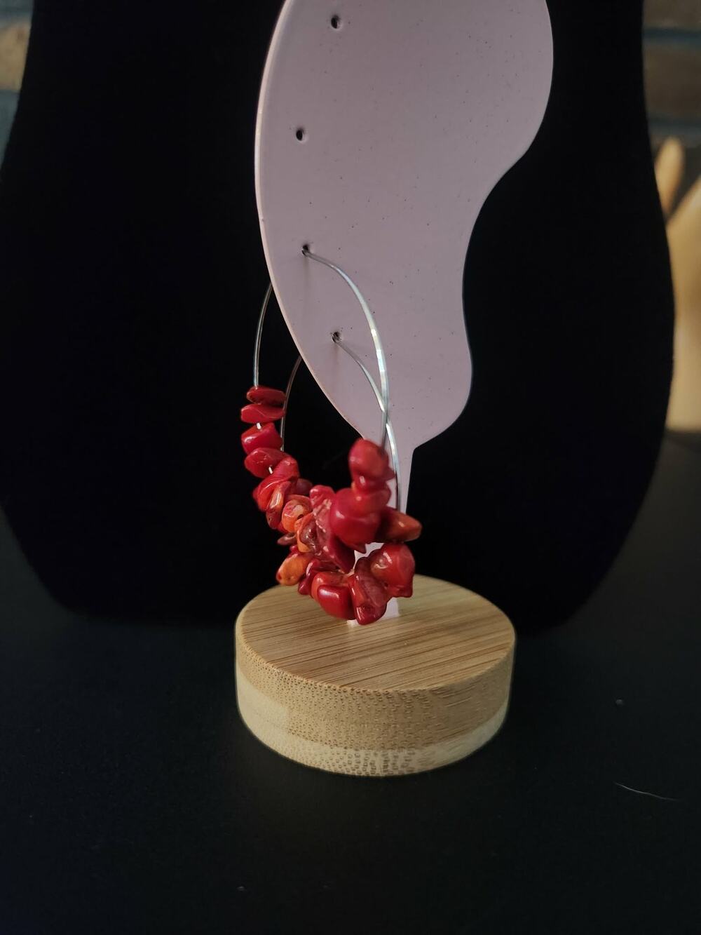 Red Jasper Hoop Earrings Tumbled Chip Style Gemstones on Silver Tone Hoops